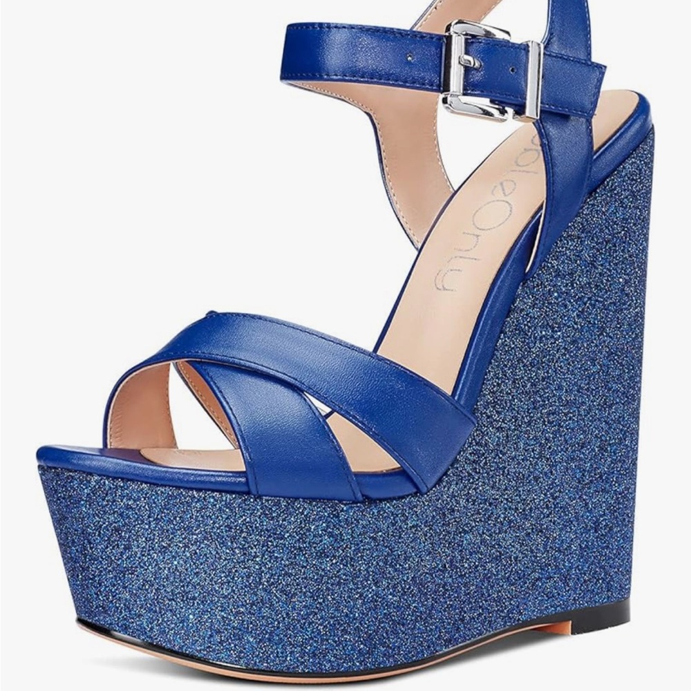 Royal Blue Sparkly Wedge Sandals size 9.5 worn once
